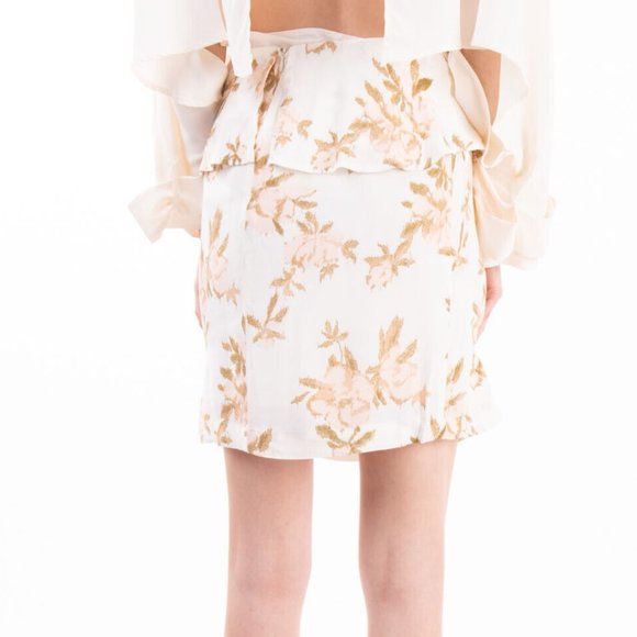 NWT GANNI St. Pierre Floral-print Crepe De Chine Peplum Mini Skirt - Picture 6 of 11